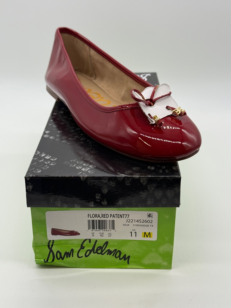 Sam Edelman Red Patent Leather Bow-Trim Ballet Flat